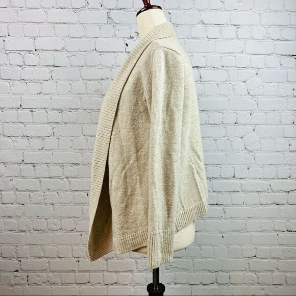 Eileen Fisher Italian Yarn Alpaca Wool Blend Khaki Open Knit Cardigan XS - Picture 3 of 8